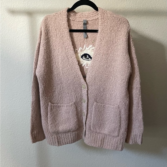 RAQUEL ALLEGRA DUSTY ROSE PINK EYE EMBROIDERED ALPACA CARDIGAN 1 OR S - Picture 3 of 13